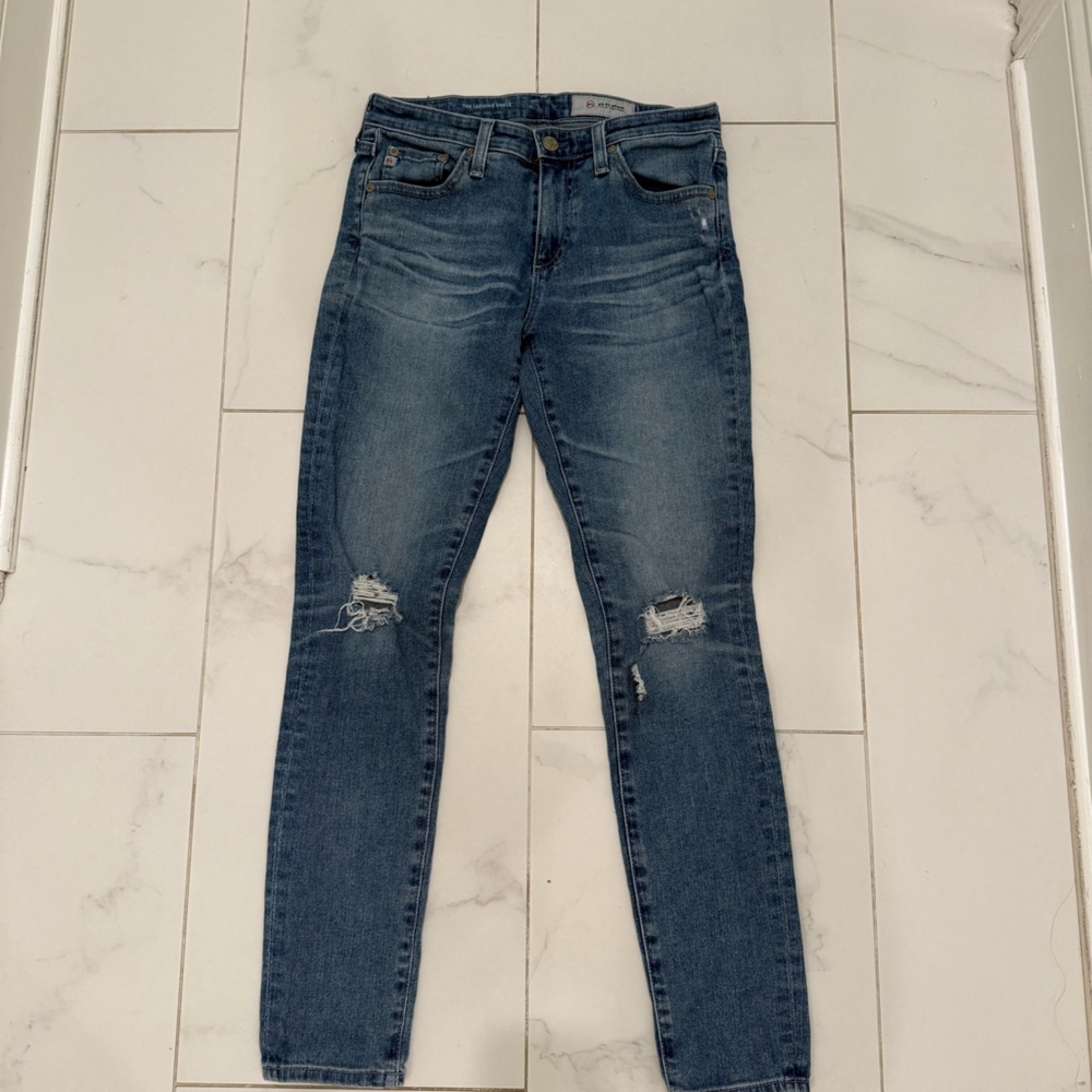 Ag Adriano Goldschmied Light Blue Denim Jeans - The Legging Ankle Ripped jean